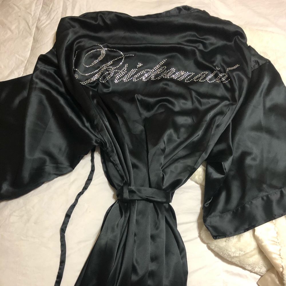 Black satin bridesmaid robe